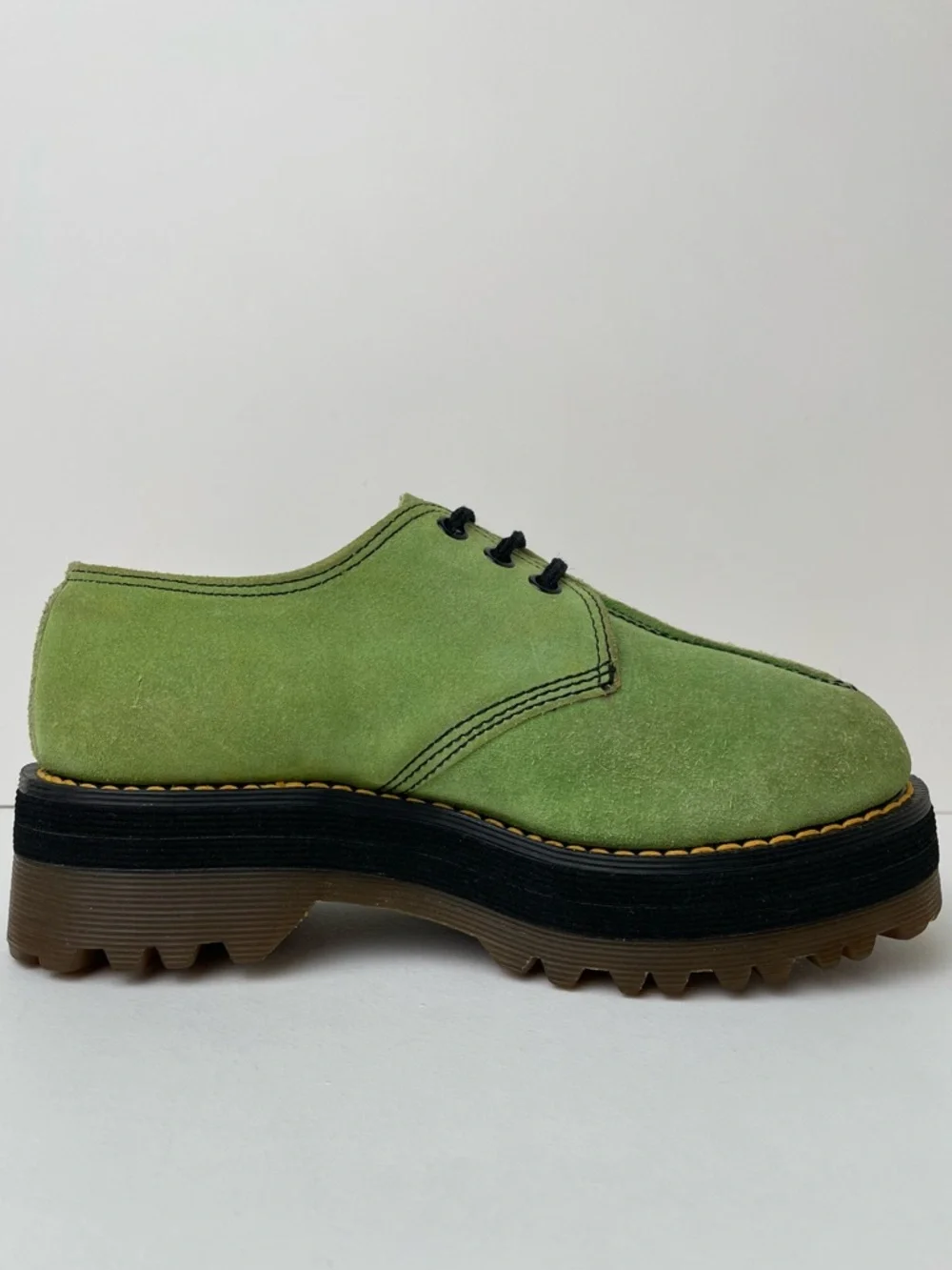 Vintage Dr. Martens England Crazy Bomb Green Suede Platform Oxfords UK 4